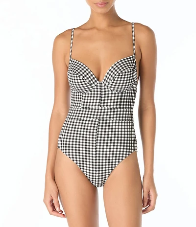 MICHAEL Michael Kors Boho Gingham Sweetheart Neck Underwire One Piece Swimsuit