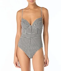 MICHAEL Michael Kors Boho Gingham Sweetheart Neck Underwire One Piece Swimsuit