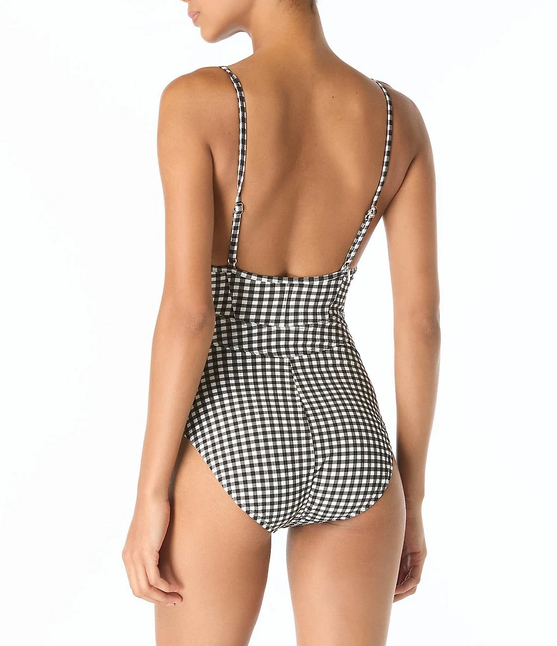 MICHAEL Michael Kors Boho Gingham Sweetheart Neck Underwire One Piece Swimsuit