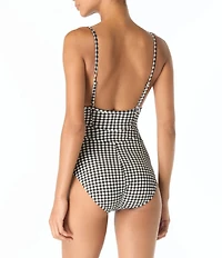 MICHAEL Michael Kors Boho Gingham Sweetheart Neck Underwire One Piece Swimsuit