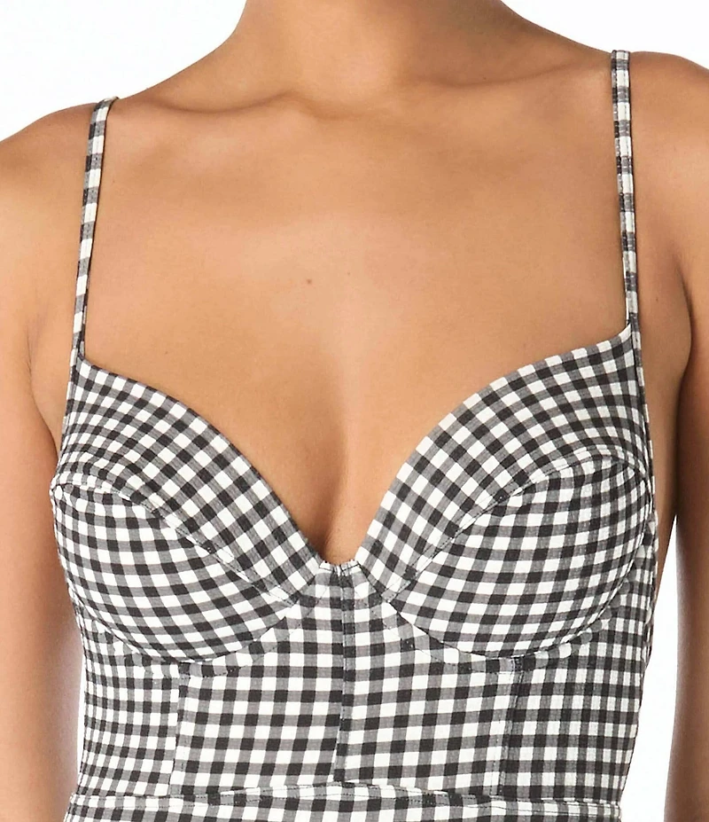 MICHAEL Michael Kors Boho Gingham Sweetheart Neck Underwire One Piece Swimsuit