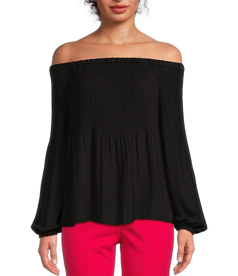 MICHAEL Michael Kors Crepe Pleated Off-the-Shoulder Blouse
