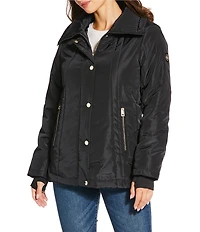 MICHAEL Michael Kors Faux Fur Stand Collar Long Sleeve Water Resistant Snap Front Active Jacket
