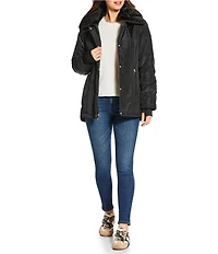 MICHAEL Michael Kors Faux Fur Stand Collar Long Sleeve Water Resistant Snap Front Active Jacket