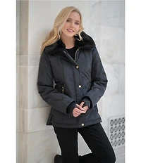 MICHAEL Michael Kors Faux Fur Stand Collar Long Sleeve Water Resistant Snap Front Active Jacket