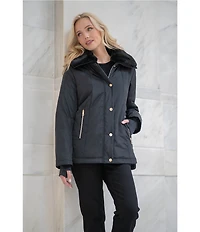 MICHAEL Michael Kors Faux Fur Stand Collar Long Sleeve Water Resistant Snap Front Active Jacket