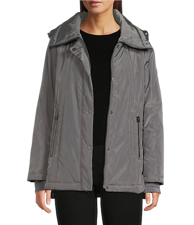 MICHAEL Michael Kors Faux Fur Stand Collar Long Sleeve Water Resistant Snap Front Active Jacket