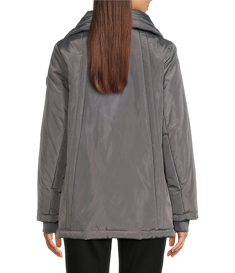 MICHAEL Michael Kors Faux Fur Stand Collar Long Sleeve Water Resistant Snap Front Active Jacket