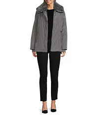 MICHAEL Michael Kors Faux Fur Stand Collar Long Sleeve Water Resistant Snap Front Active Jacket