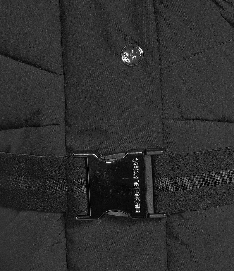 MICHAEL Michael Kors Faux Fur Strip Hooded Stand Collar Snap Front Active Jacket