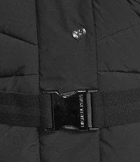 MICHAEL Michael Kors Faux Fur Strip Hooded Stand Collar Snap Front Active Jacket