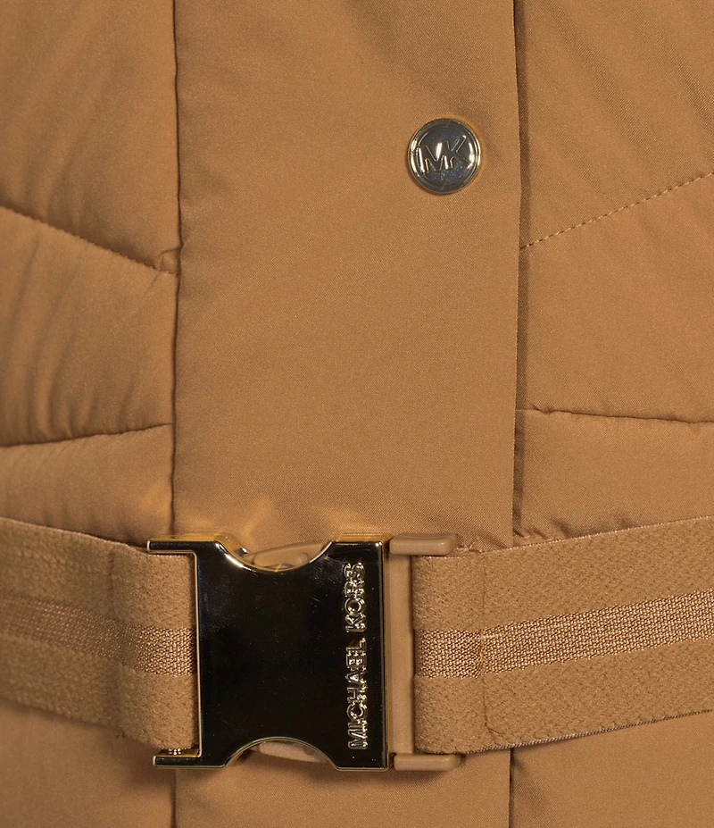 MICHAEL Michael Kors Faux Fur Strip Hooded Stand Collar Snap Front Active Jacket