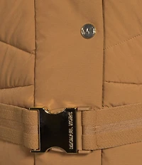 MICHAEL Michael Kors Faux Fur Strip Hooded Stand Collar Snap Front Active Jacket