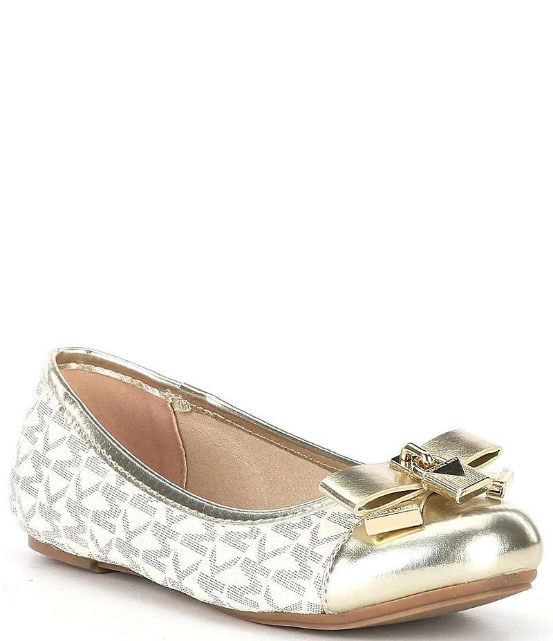 MICHAEL Michael Kors Girls' Kenya Metallic Logo Padlock Hardware Bow Ballet Flats (Toddler)