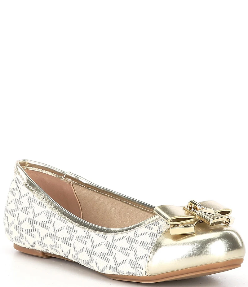 MICHAEL Michael Kors Girls' Kenya Metallic Logo Padlock Hardware Bow Detail Ballet Flats (Youth)