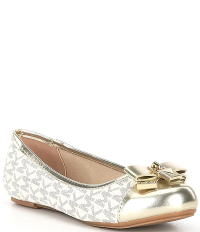 MICHAEL Michael Kors Girls' Kenya Metallic Logo Padlock Hardware Bow Detail Ballet Flats (Youth)