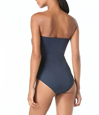 MICHAEL Michael Kors Grommet Lace Up Strapless Soft Cup On-Piece Swimsuit