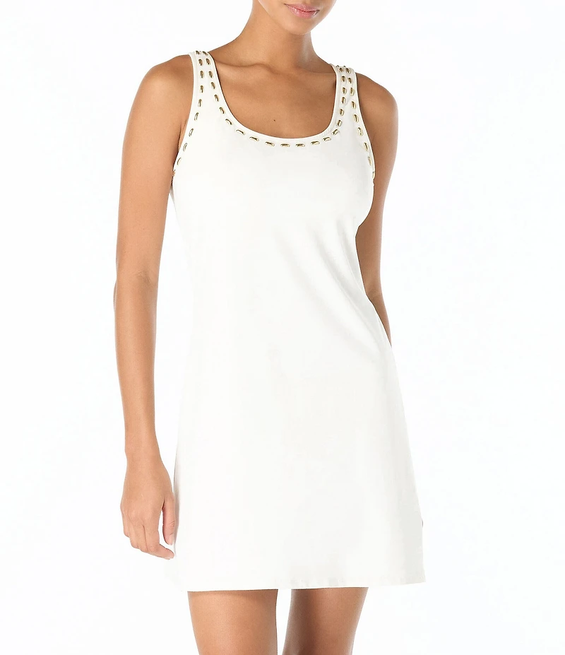 MICHAEL Michael Kors Half Moon Studs Scoop Neck Tank Dress Swim Cover-Up
