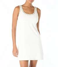 MICHAEL Michael Kors Half Moon Studs Scoop Neck Tank Dress Swim Cover-Up
