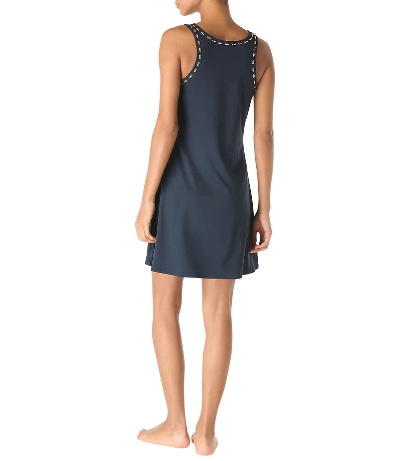MICHAEL Michael Kors Half Moon Studs Scoop Neck Tank Dress Swim Cover-Up