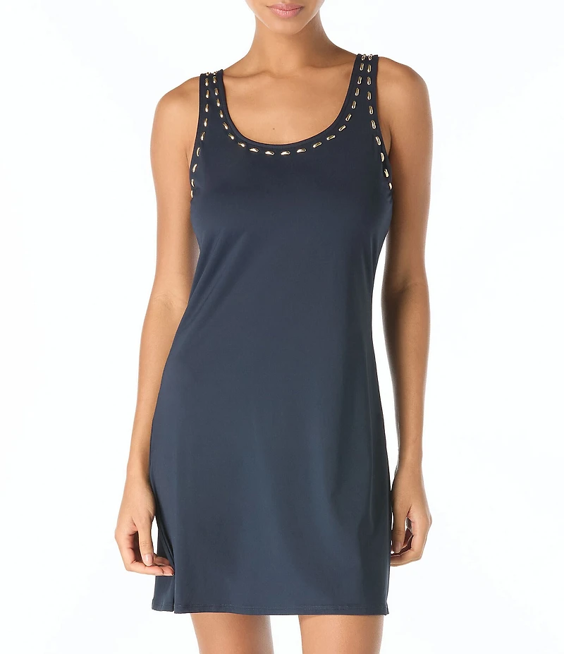 MICHAEL Michael Kors Half Moon Studs Scoop Neck Tank Dress Swim Cover-Up