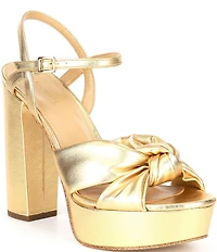 Michael Kors Josie Metallic Leather Knot Detail Ankle Strap Platform Dress Sandals