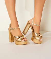 Michael Kors Josie Leather Knot Detail Ankle Strap Platform Dress Sandals