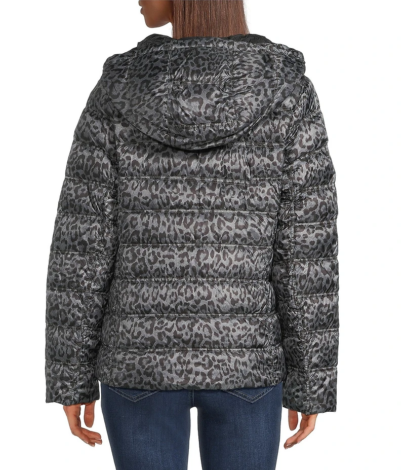 MICHAEL Michael Kors Leopard Print Reversible Feather Down Quilted Hooded Zip Front Puffer Jacket