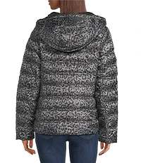 MICHAEL Michael Kors Leopard Print Reversible Feather Down Quilted Hooded Zip Front Puffer Jacket