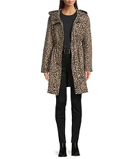 MICHAEL Michael Kors Leopard Print Stand Collar Elastic Waist Water-Reistant Anorak Jacket