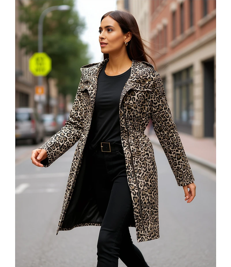 MICHAEL Michael Kors Leopard Print Stand Collar Elastic Waist Water-Reistant Anorak Jacket