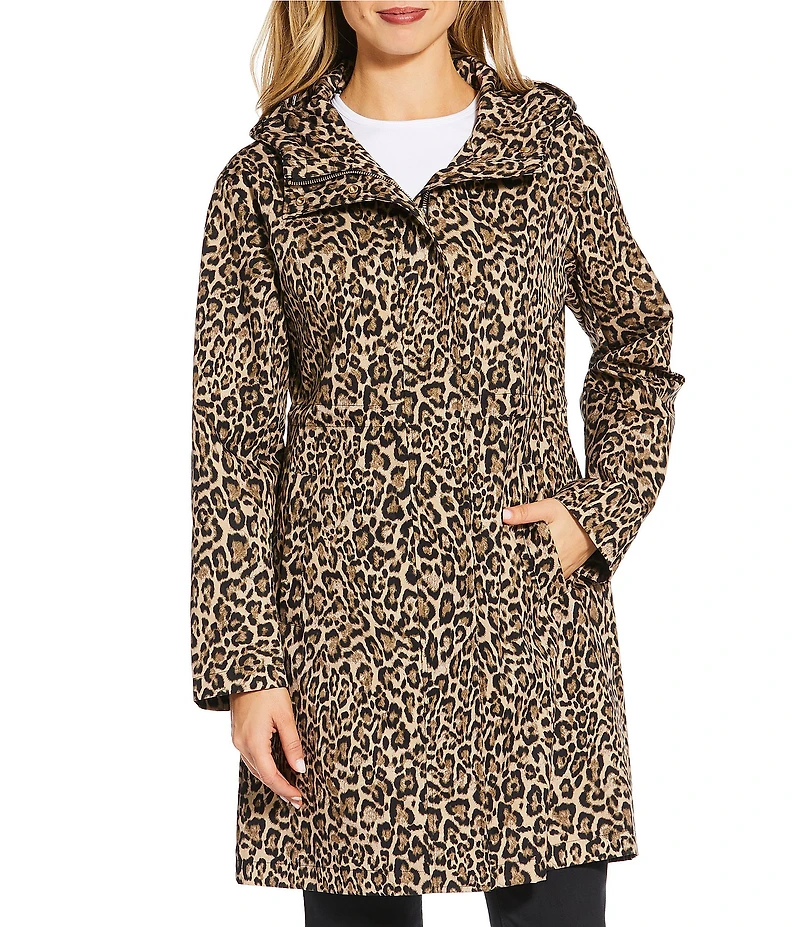 MICHAEL Michael Kors Leopard Print Stand Collar Elastic Waist Water-Reistant Anorak Jacket