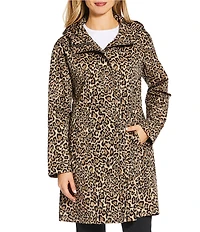 MICHAEL Michael Kors Leopard Print Stand Collar Elastic Waist Water-Reistant Anorak Jacket