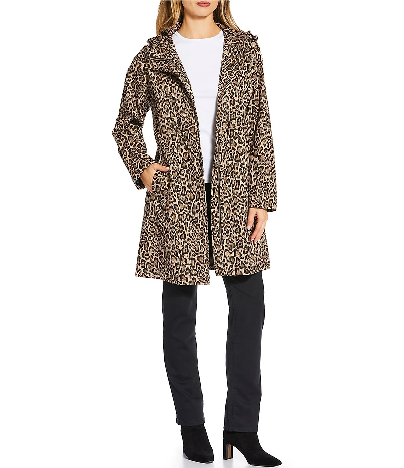 MICHAEL Michael Kors Leopard Print Stand Collar Elastic Waist Water-Reistant Anorak Jacket