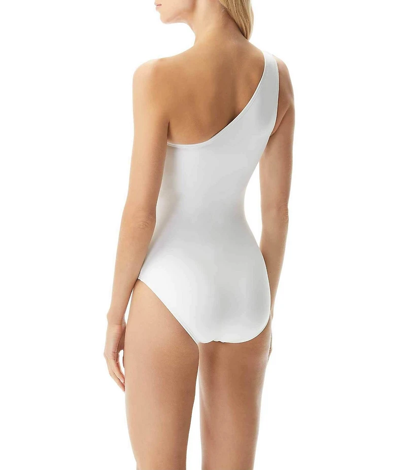 MICHAEL Michael Kors Logo Ring Underwire Tummy Control One Shoulder One Piece Swimsuit