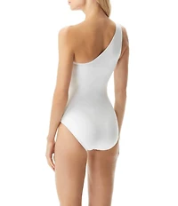 MICHAEL Michael Kors Logo Ring Underwire Tummy Control One Shoulder One Piece Swimsuit