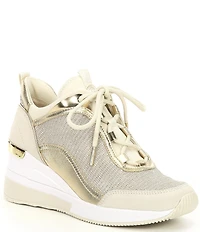 MICHAEL Michael Kors Lolly Glitter Fabric Lace Up Platform Wedge Trainers