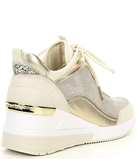 MICHAEL Michael Kors Lolly Glitter Fabric Lace Up Platform Wedge Trainers