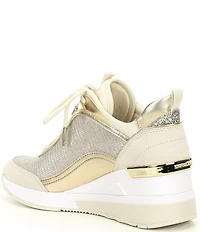 MICHAEL Michael Kors Lolly Glitter Fabric Lace Up Platform Wedge Trainers