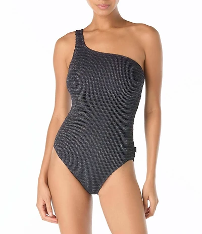 MICHAEL Michael Kors Lurex Crochet One Shoulder One Piece Swimsuit