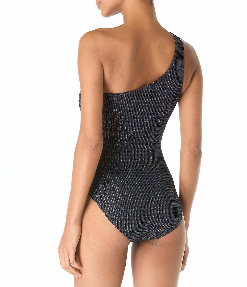 MICHAEL Michael Kors Lurex Crochet One Shoulder One Piece Swimsuit