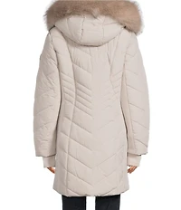 MICHAEL Michael Kors Quilted Faux Fur Trim Stand Collar Hooded Zip Front Puffer Jacket