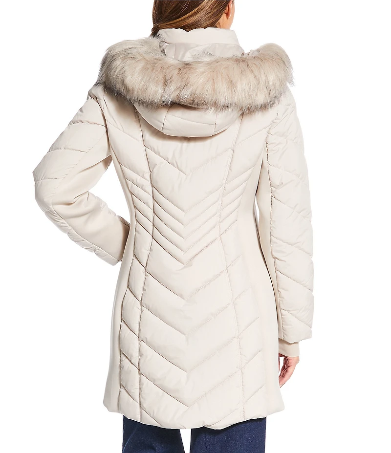 MICHAEL Michael Kors Quilted Faux Fur Trim Stand Collar Hooded Zip Front Puffer Jacket