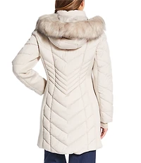 MICHAEL Michael Kors Quilted Faux Fur Trim Stand Collar Hooded Zip Front Puffer Jacket