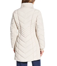 MICHAEL Michael Kors Quilted Faux Fur Trim Stand Collar Hooded Zip Front Puffer Jacket