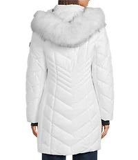 MICHAEL Michael Kors Quilted Faux Fur Trim Stand Collar Hooded Zip Front Puffer Jacket