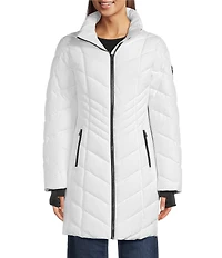 MICHAEL Michael Kors Quilted Faux Fur Trim Stand Collar Hooded Zip Front Puffer Jacket
