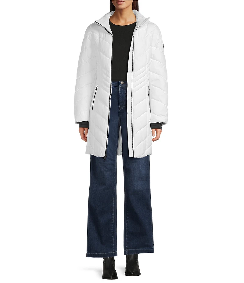 MICHAEL Michael Kors Quilted Faux Fur Trim Stand Collar Hooded Zip Front Puffer Jacket