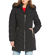 MICHAEL Michael Kors Quilted Faux Fur Trim Stand Collar Hooded Zip Front Puffer Jacket