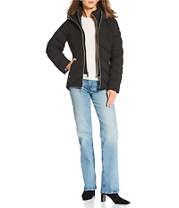 MICHAEL Michael Kors Quilted Stand Collar Hooded Water Resistant Zip Front Down Puffer Jacket
